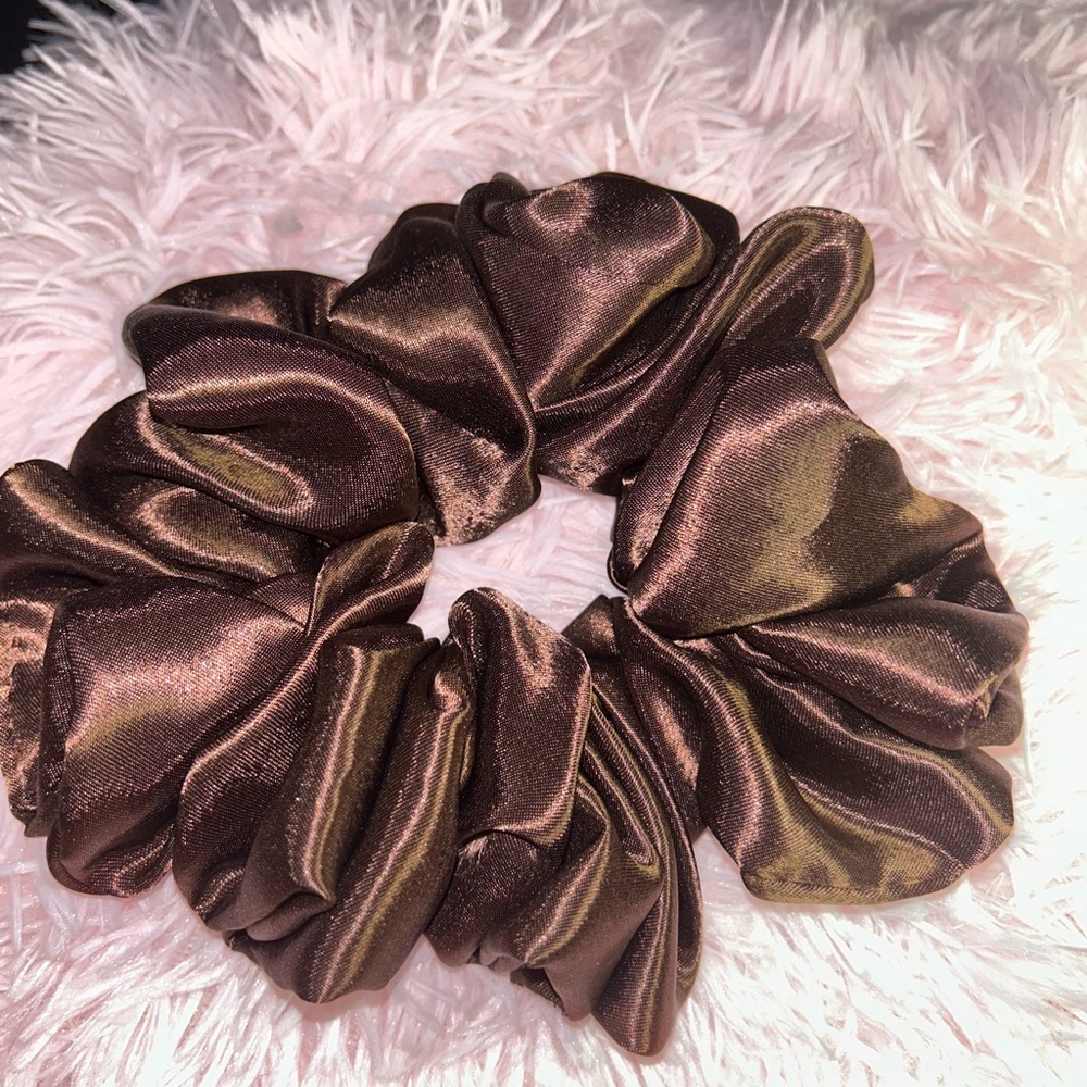 Elegant Brown Satin Hair Scrunchie. XXLarge - Picture 2 of 2